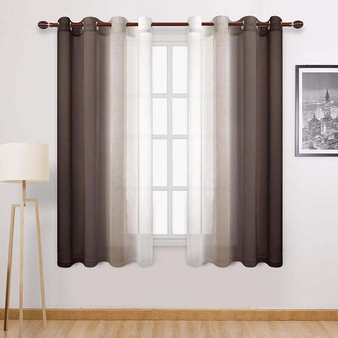 DWCN Faux Linen Ombre Sheer Curtains by DWCN