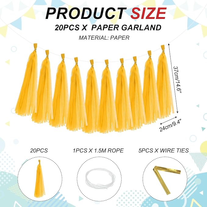 MECCANIXITY 20Pcs Tassel Garland Banner Tissue Paper - Image 2