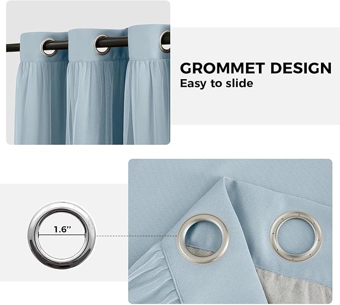 100% Blackout Curtains for Bedroom, Double Layer Blue Curtains, Room Darkening - Image 7