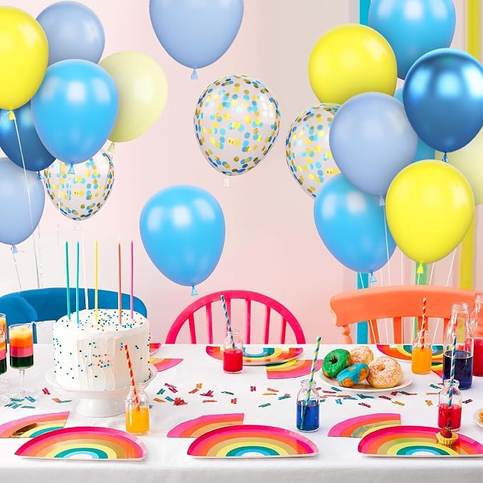 Yellow Blue Balloons, 12 Inch Blue and Yellow Balloons Set Macaron Yellow - Image 5