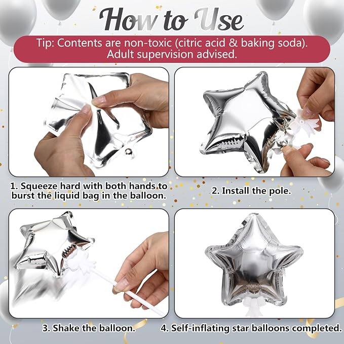 15 Pcs Mini Star Self Inflatable Balloons Bulk - Image 2