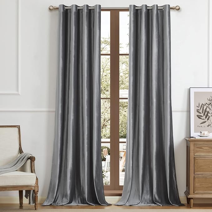 BULBUL Velvet Grey Blackout Curtains 102 inch Long by ModernShinyVelvetCurtains