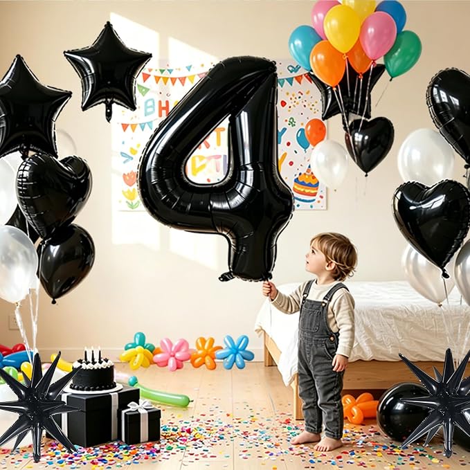 TONIFUL 3rd Birthday Balloons Kit 40 Inch Black Large Number 3 Foil Balloon | - Image 5