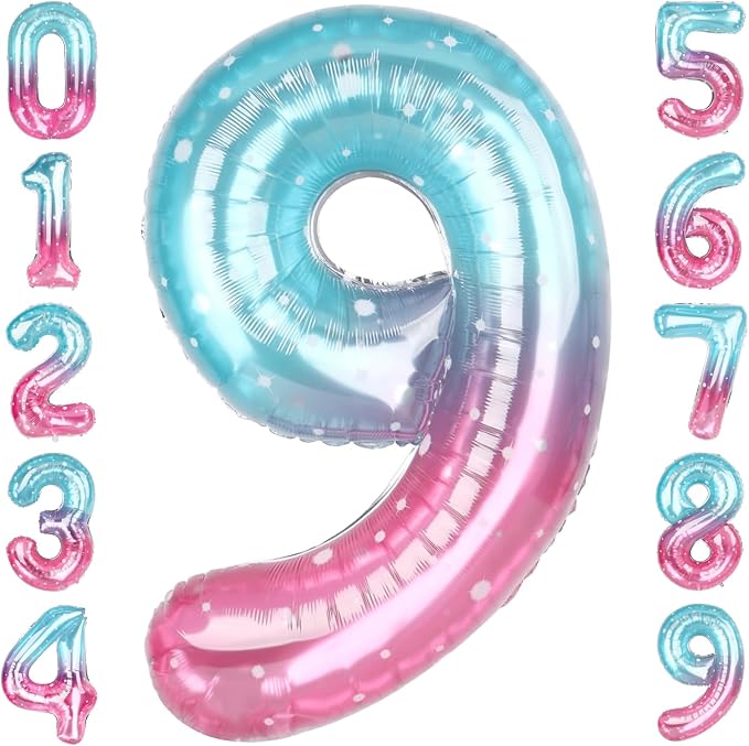 40 Inch Pink Blue Number 9 Balloon, Large Gradient Foil 9 Balloon by Unknown