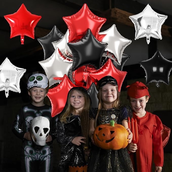 Black Red Star Balloons, 18 Inch 12Pcs Black Red and Metallic Silver Star Shape - Image 6