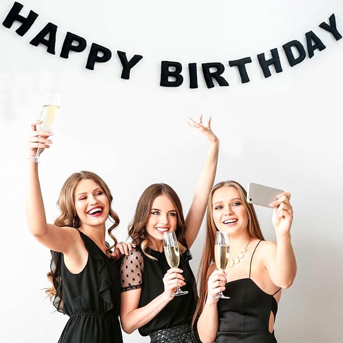 Pre-Strung Reusable 3D Black Happy Birthday Banner Men Birthday Decorations | - Image 8