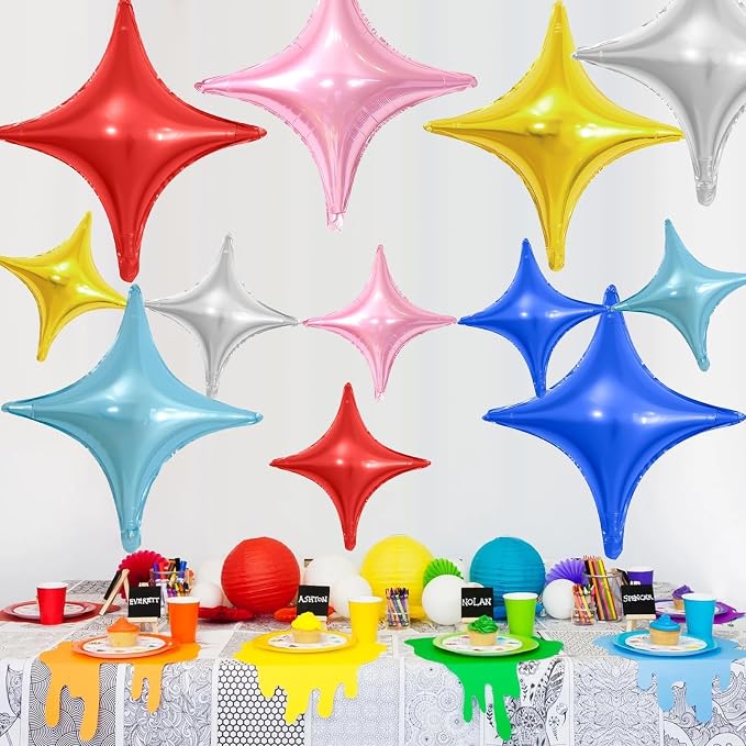 Colorful Star Balloons, 26Inch and 10Inch Rainbow Quadrangle Helium Polyester - Image 4