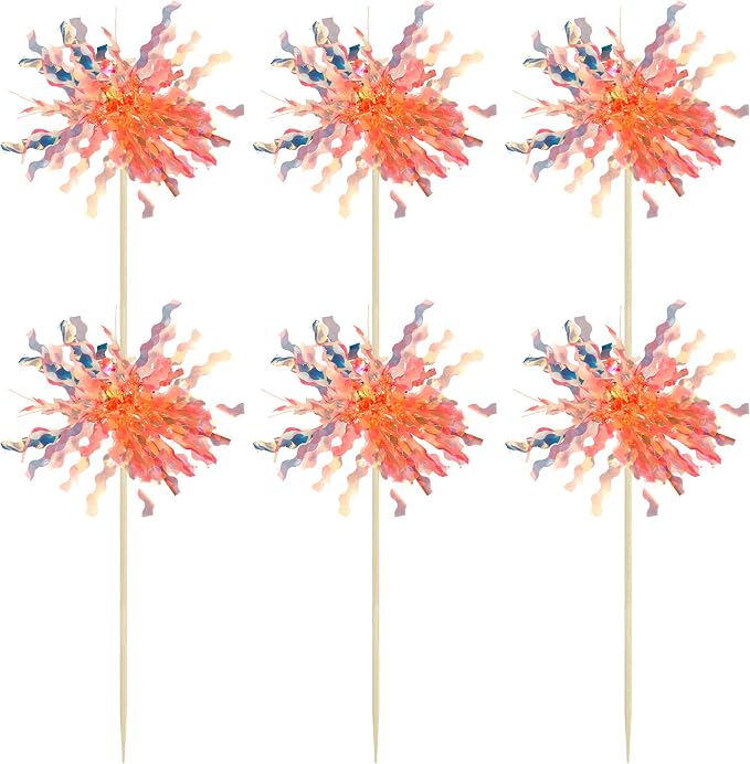 Gyufise 30Pcs Foil Firework Cupcake Toppers Sparkle Tinsel Cake Toppers Tinsel - Image 3