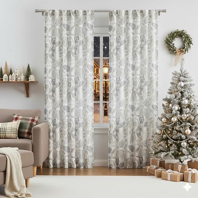 Kayne Studio Grey Jacobean Floral Rod Pocket Semi Sheer Curtains 84 Inches | - Image 9