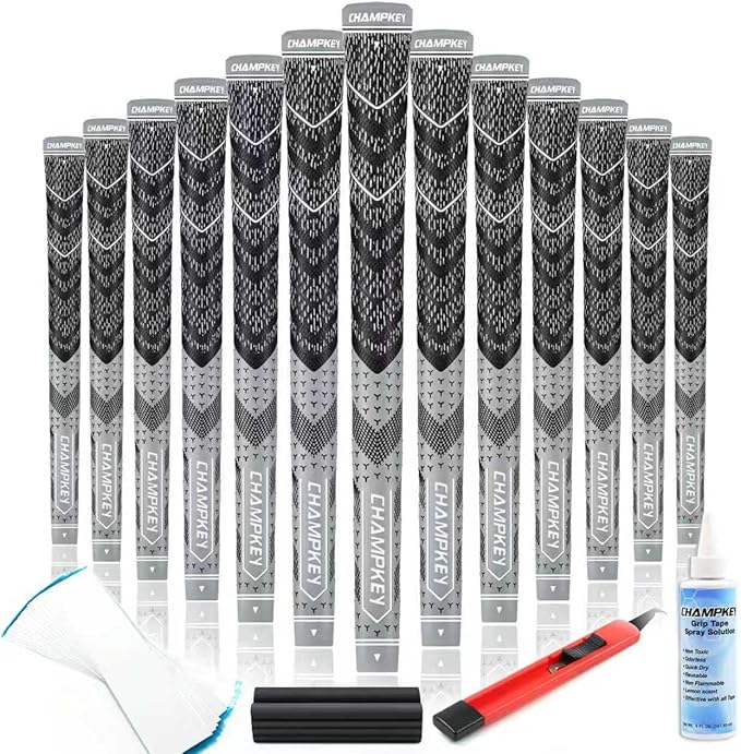 CHAMPKEY Half Cord Golf Grips 13 Pack with Golf Grip Kit - All Weather Performance Golf Club Grips - High Traction and Feedback Golf Grips for Men