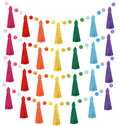 MARFOREVER 4 Pack 26.3 Ft Rainbow Tassel Pom Pom Garland Party Decorations | by MARFOREVER