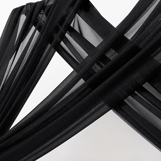 MLMC Black Wedding Arch Draping Fabric 2 Panels 29" x 20 FT Extra Long Gauze Drapes Sheer Backdrop Curtains 6.6 Yards Outdoor Drapery Panels for Wedding Ceremony Party Ceiling Decoration