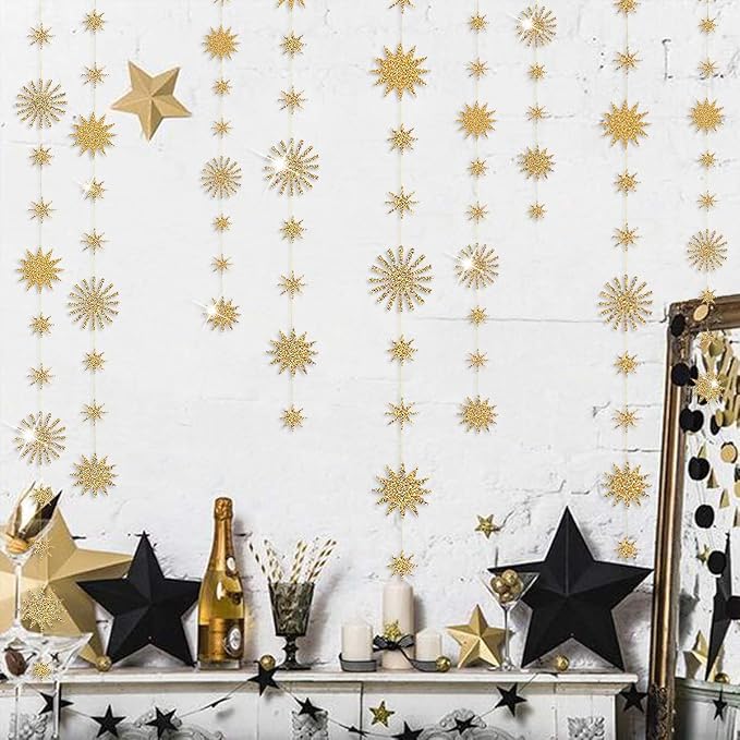 pinkblume Gold Star Party Decorations Kit Sparking Twinkle Star Garland Glitter - Image 4