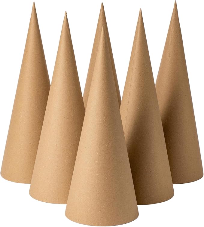 Crafjie 6PCS Paper Mache Cones Open Bottom 13.75x5 in, Paper Cone by Crafjie