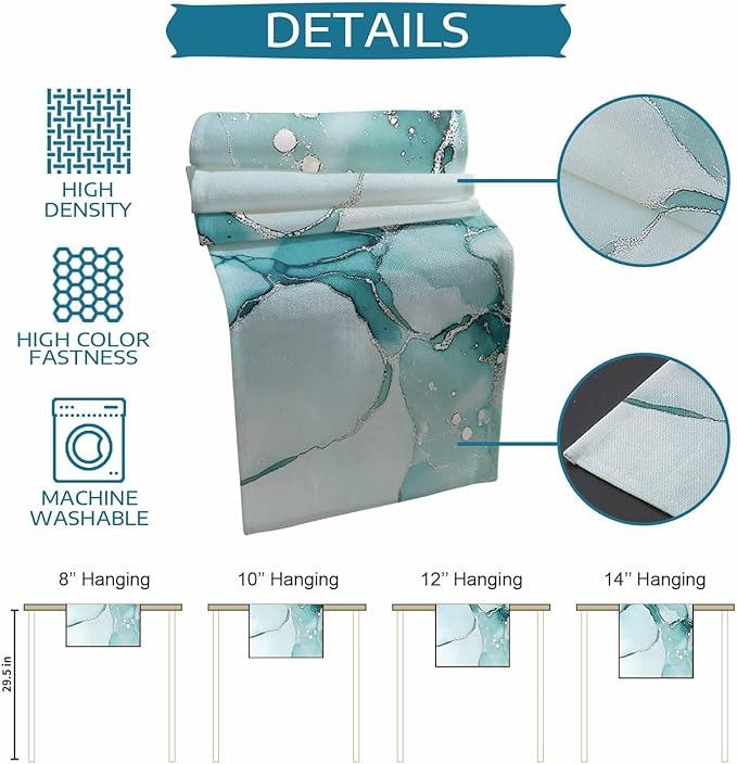 Turquoise Marble Cotton Linen Table Runner for Dining Kitchen, Wedding Outdoor Party Tablerunners Decoration, Nature Marble Crack Country Retro Dresser Scarf Coffee Tablecloth Runners 13x48 Inches