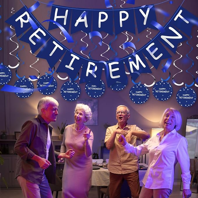 Retirement Party Decorations for Men Women Blue Silver Happy Retirement Banner - Image 5