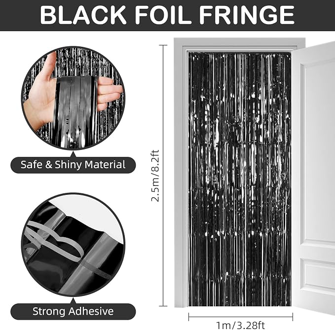 30 Pack Black Foil Fringe Curtain Backdrop, 3.3x8.2 Feet Metallic Tinsel - Image 3