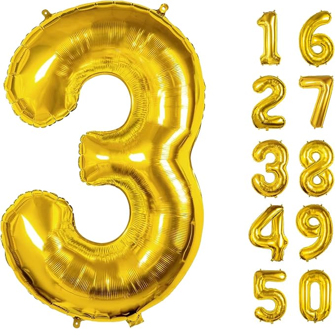 40 Inch Number Balloons 3 Gold Big Giant Jumbo Number Foil Mylar Balloons by xiangsushijie