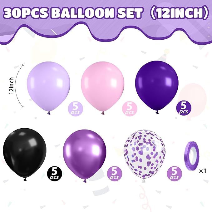 Purple Pink Black Balloons, 12 Inch Pink Black Macaron Dark Metallic Purple - Image 2