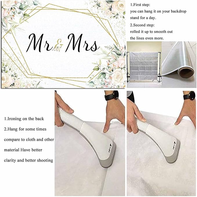 Mr & Mrs White Floral Bridal Shower Backdrop Mr Mrs Wedding Theme Photo - Image 7