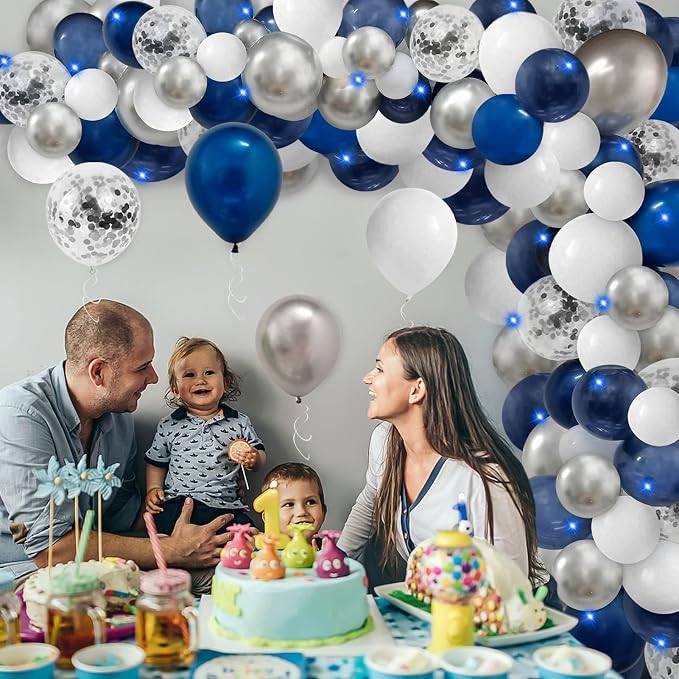 124pcs Blue Silver White Balloons Garland Arch Kit 5/10/12/18 Inch Royal Navy - Image 2