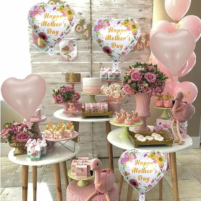 Pink Mother's Day Balloons Flowers Heart Balloons - Image 3