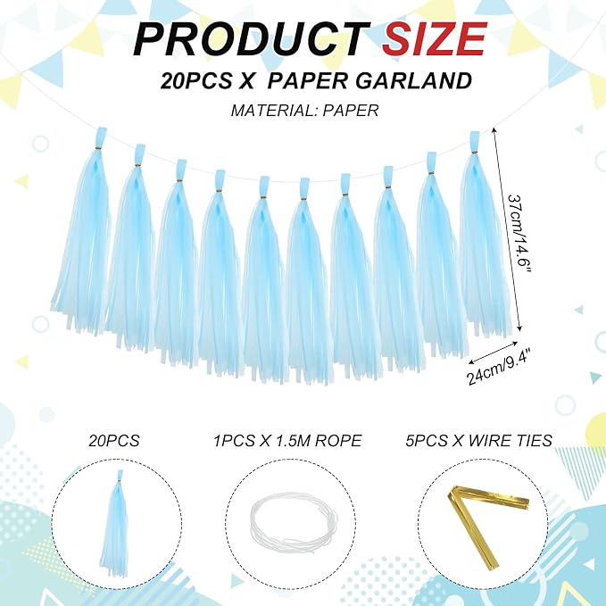 MECCANIXITY 20Pcs Tassel Garland Banner Tissue Paper - Image 2