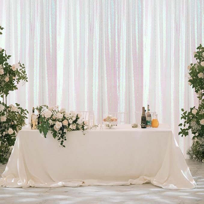 Sugargirl White Iridescent Sequin Backdrop Curtain 2 Panels 2FTx8FT Glitter - Image 2