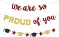We Are So Proud of You Banner Prestrung Red and Gold Graduation Banner by Blopee
