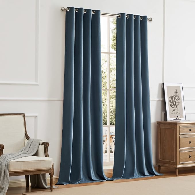 BULBUL Velvet Stone Blue Blackout Curtains 108 inch Length - Image 7