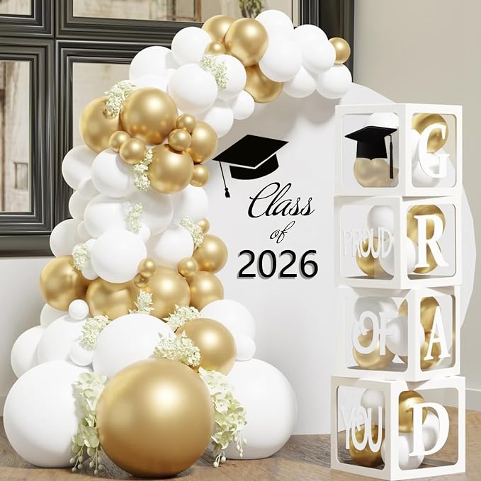 Graduation Decorations 2026, PROUD OF YOU, Class of 2026 and 130pcs White Gold by Staraise