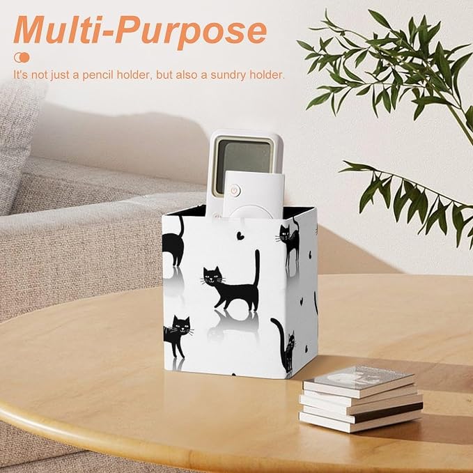 Pencil Pen Holder Cup, Desk Accessories Holder Black Cats White, Makeup Brush - Image 7