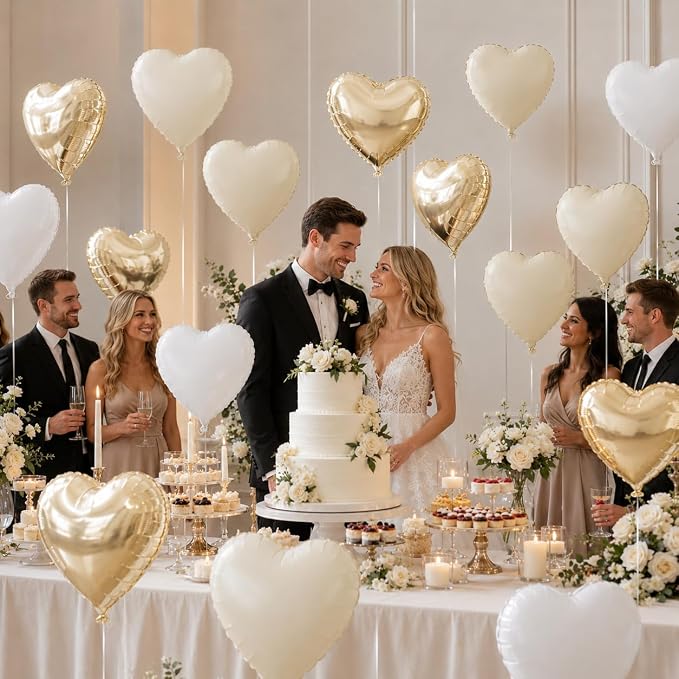 Cream White Heart Balloons, 18Inch Beige Helium Polyester Film Balloon - Image 6