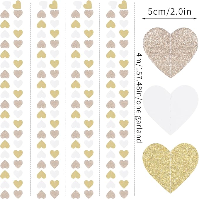 White-Gold Champagne Bachelorette Party Decorations - 52Ft Birthday Heart - Image 2