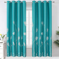 Teal Blackout Curtains for Bedroom, Room Darkening Silver Palm Tree Pattern by ESTELARTEXTILER
