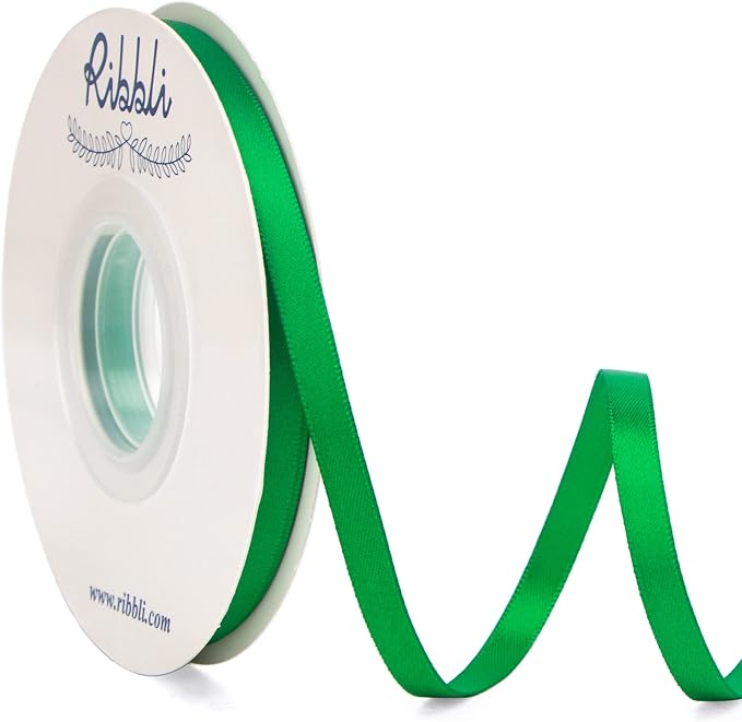Ribbli Emerald Green Double Faced Satin Ribbon, 1/4” x Continuous 25 Yards by Ribbli