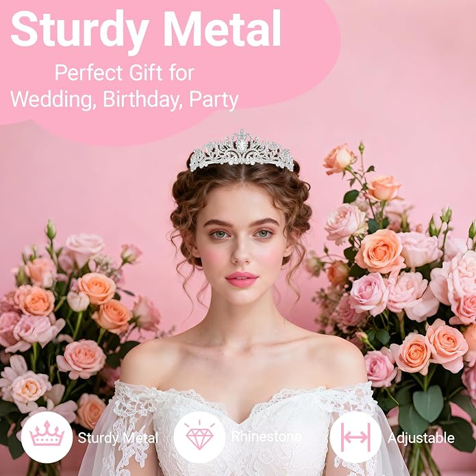 Tiara Crown for Women, Queen Tiaras for Bridal, Pageant | Metal Crown for - Image 3