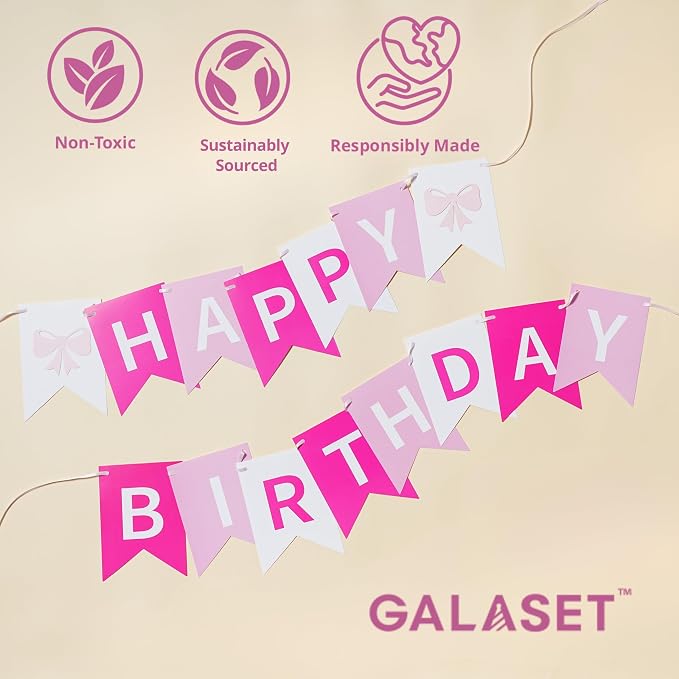 Pink Bow Birthday Banner, Pre-Strung Coquette Party Decorations - Image 2