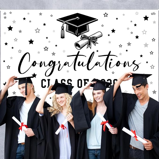 Congratulations Class of 2026 Backdrop Black White Graduation Banner Congrats - Image 6