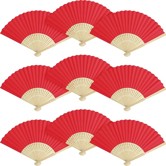 50 Pieces Paper Fans Paper Hand Fan Bamboo Folding Fan Handheld Fan Paper by Grosun