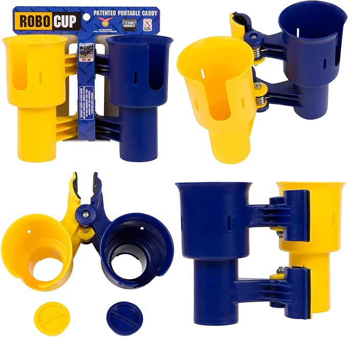 Patented Clamp On Boat Cup Holder |Multifunction Dual Drink Caddy by RoboCup