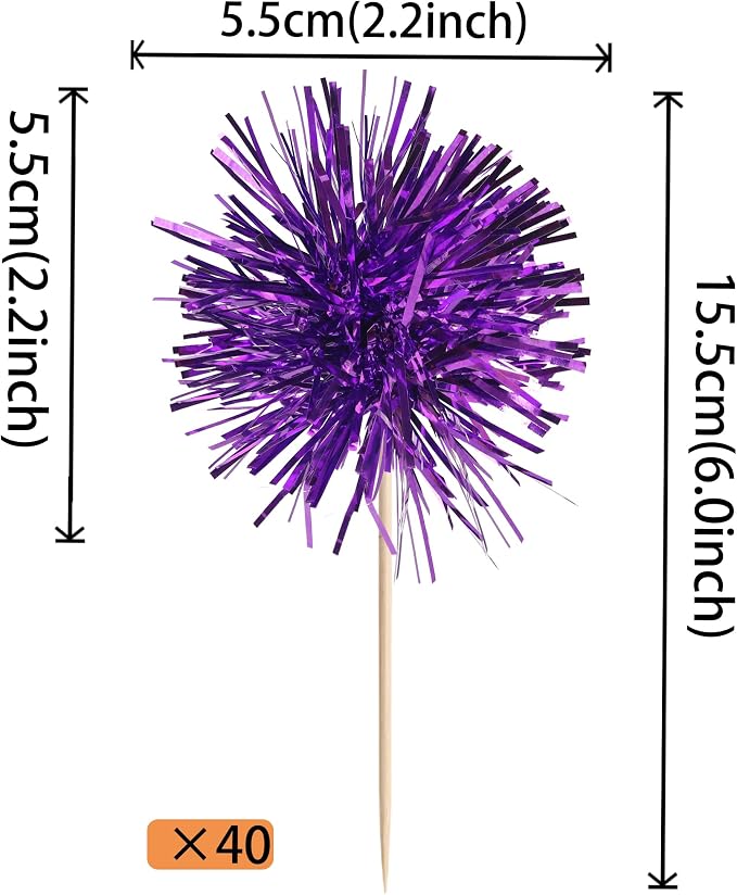 40 PCS Foil Firework Cupcake Toppers Fireworks Cupcake Picks Sparkle Tinsel - Image 2