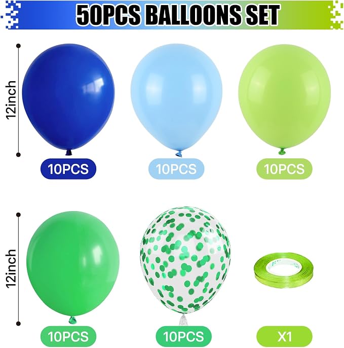 Blue Green Balloons 12 Inch Royal Blue Fruit Light Green Confetti Balloon - Image 2