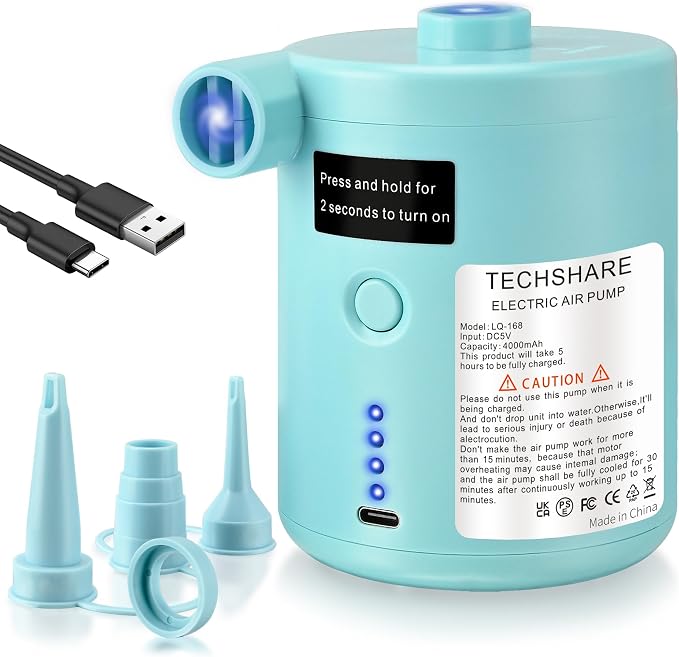 Air Pump for Air Mattress, Air Mattress Pump for Inflatables, Quick Fill by TECHSHARE%C2%AE