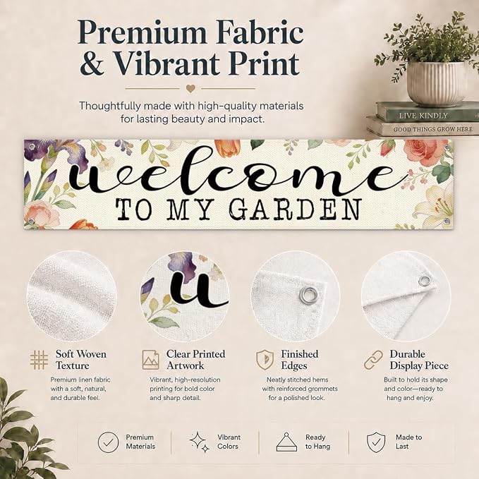 Welcome to My Garden Banner Wall Decor, Botanical Floral Porch Hanging - Image 5
