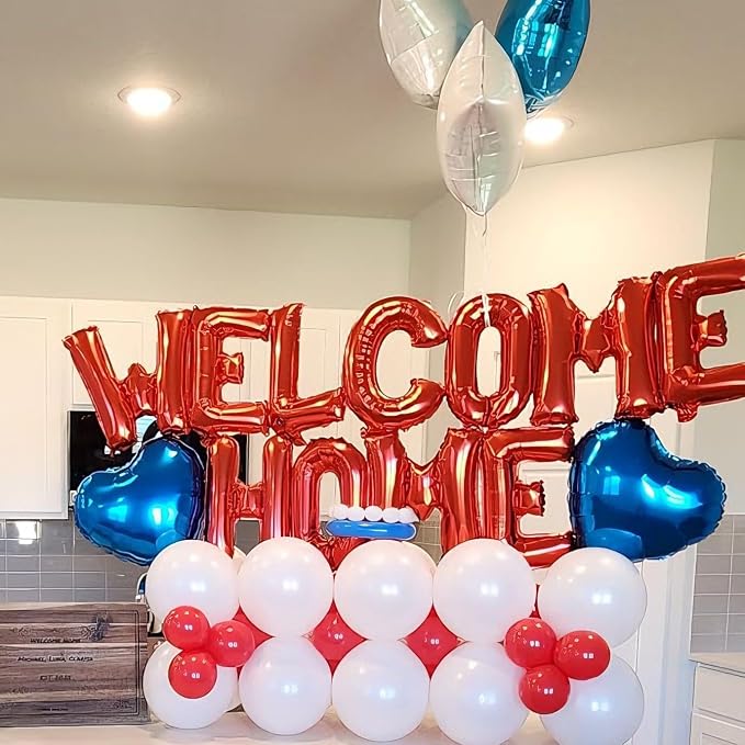 Welcome Home Balloons Blue Red, 16Inch Welcome Home Foil Balloons Banner - Image 4