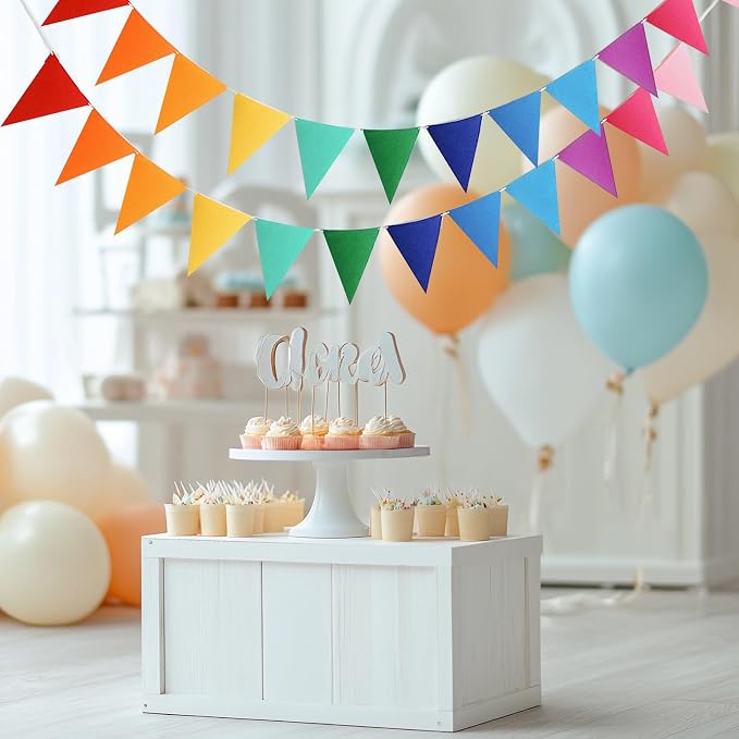48Pcs Colorful Rainbow Pennant Banner, 4 Strings | Triangle Bunting Flags - Image 3