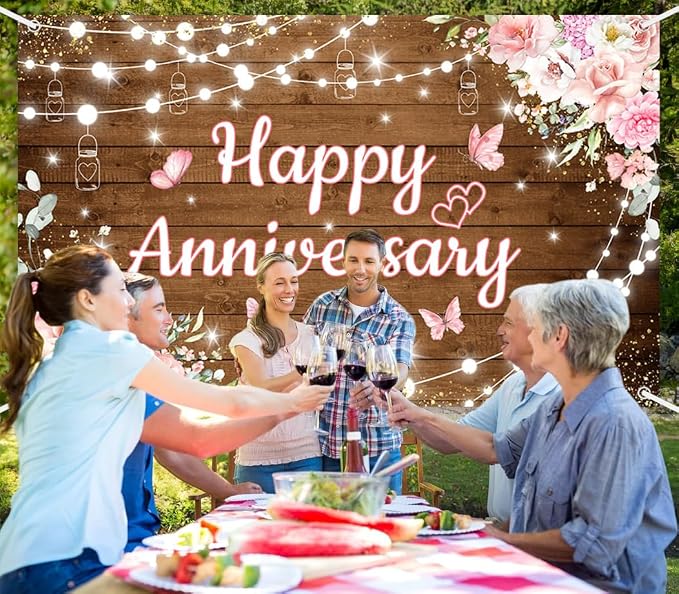 AIBIIN Happy Anniversary Backdrop Photography Background Pink Floral Wedding - Image 6