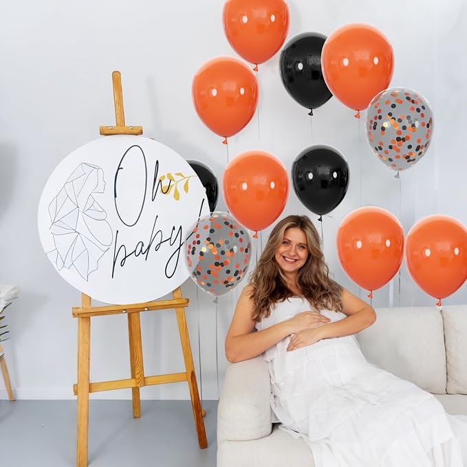 68Pcs Black and Orange Balloons, 12 inch Orange Black Latex Balloon Set - Image 5