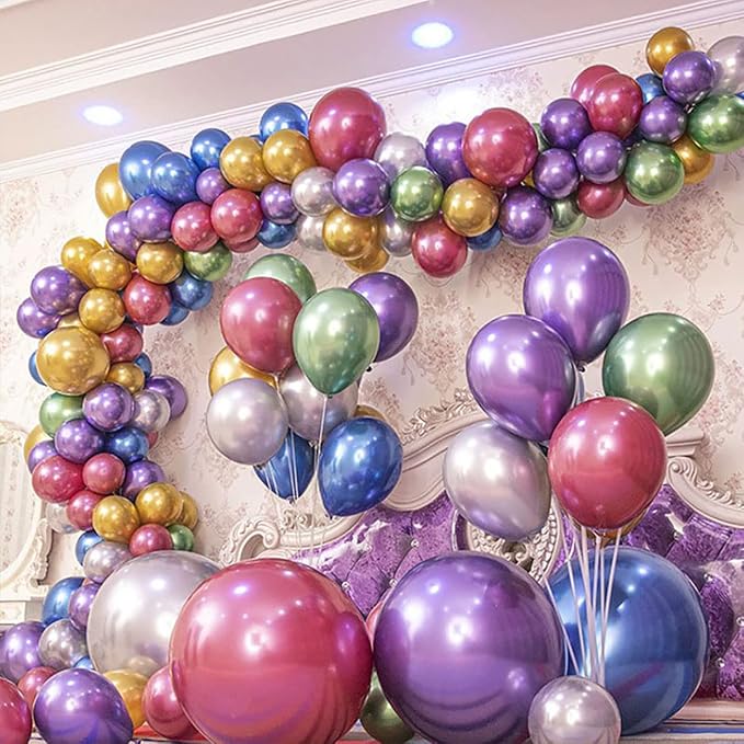 12 Inch Metallic Multicolor Balloons, Baby Shower, Graduate Party Decorations - Image 3
